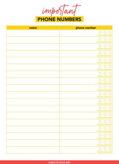 Free Important Phone Numbers Printable - I have this printable on my fridge so I never have to look for a # again!