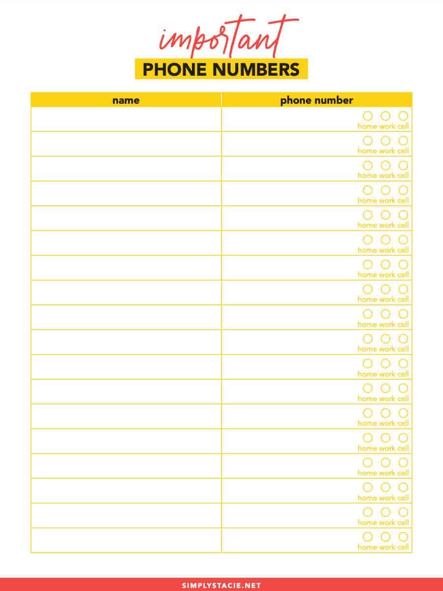 Free Important Phone Numbers Printable - I have this printable on my fridge so I never have to look for a # again!