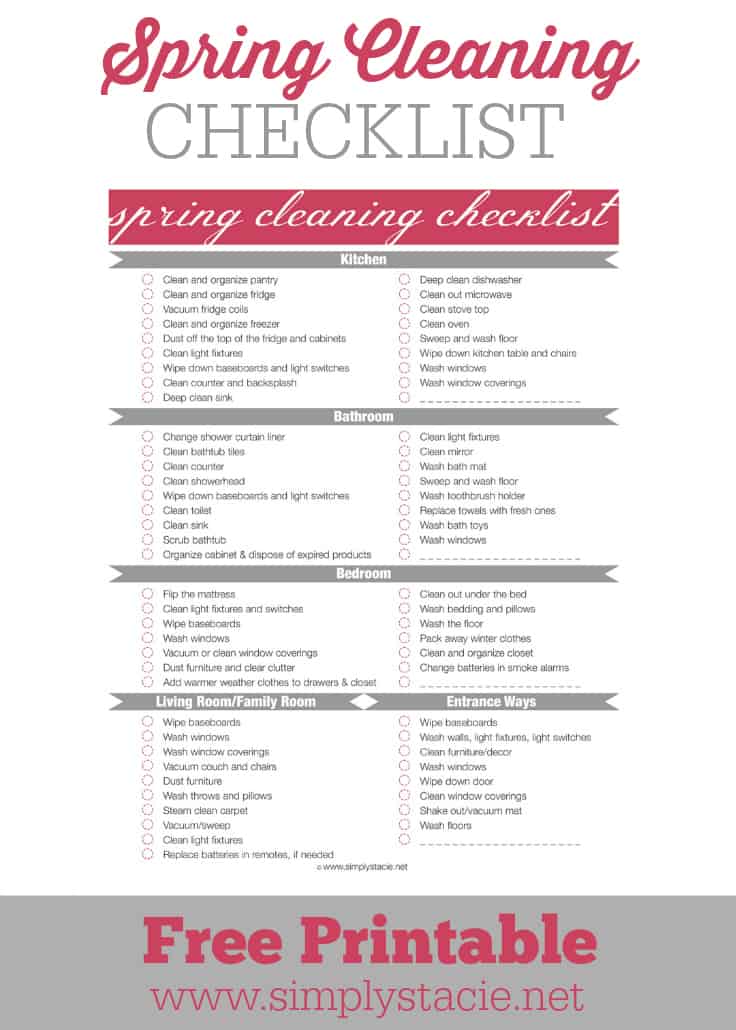 Spring Cleaning Checklist - Don't get overwhelmed by Spring cleaning! Use this free checklist to stay organized and motivated.