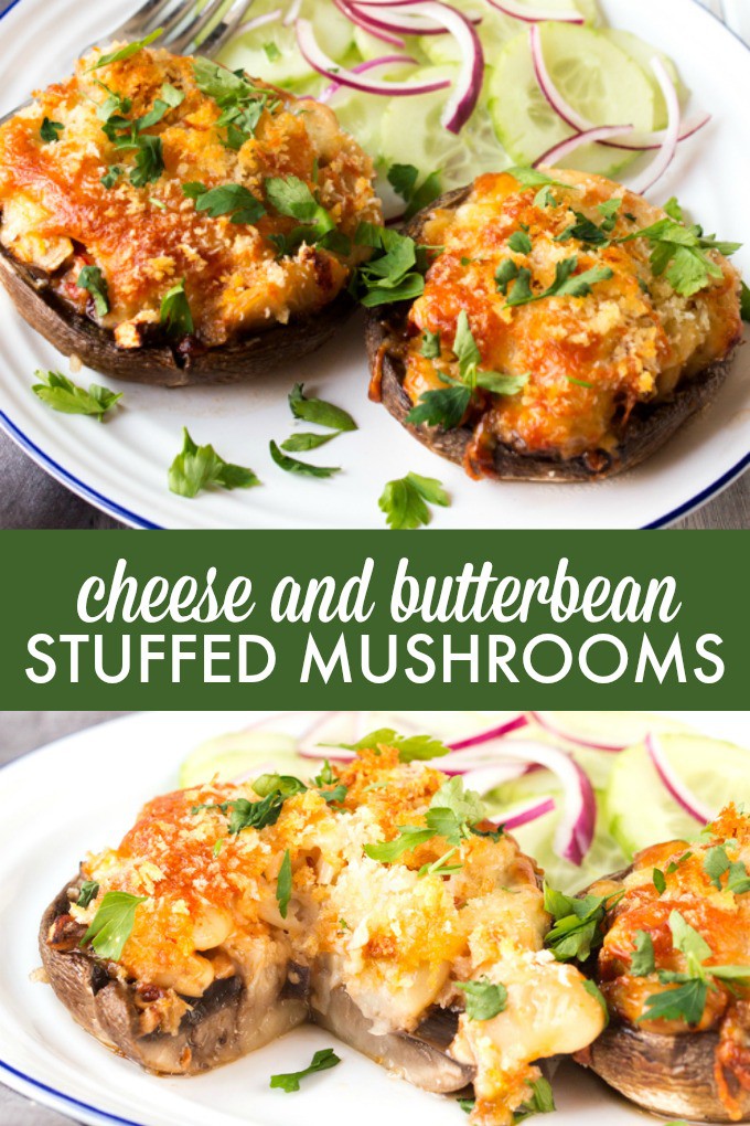 Cheese and Butterbean Stuffed Mushrooms - This delicious vegetarian dish is perfect for parties or a Meatless Monday meal. Easy to make vegan!