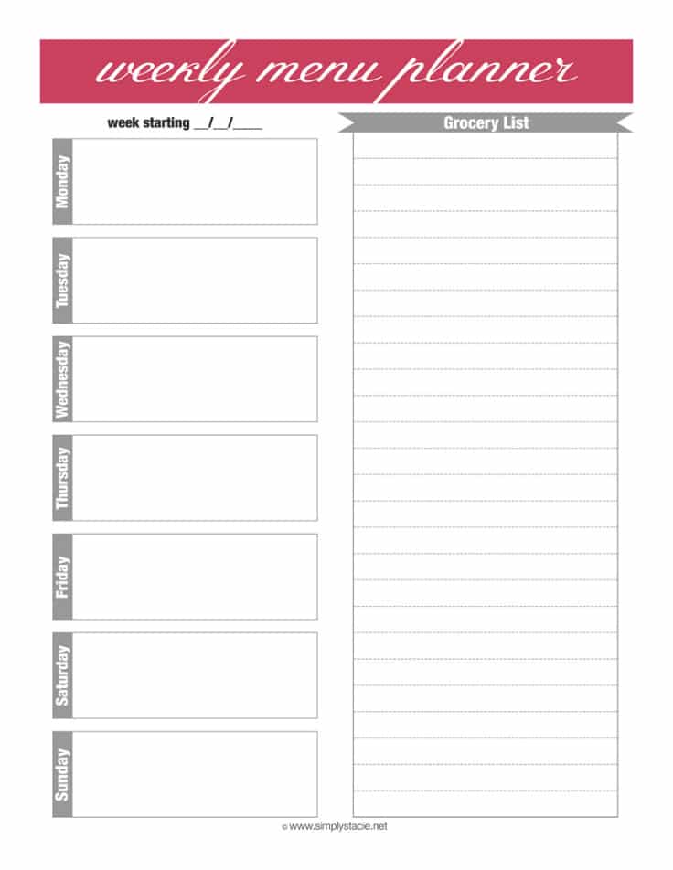 Weekly Menu Planner Printable - save time and money by sticking to a meal schedule!