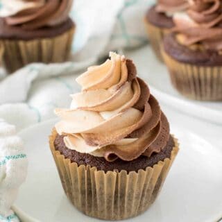 chocolate peanut butter cupcakes on a plate