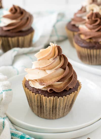 chocolate peanut butter cupcakes on a plate