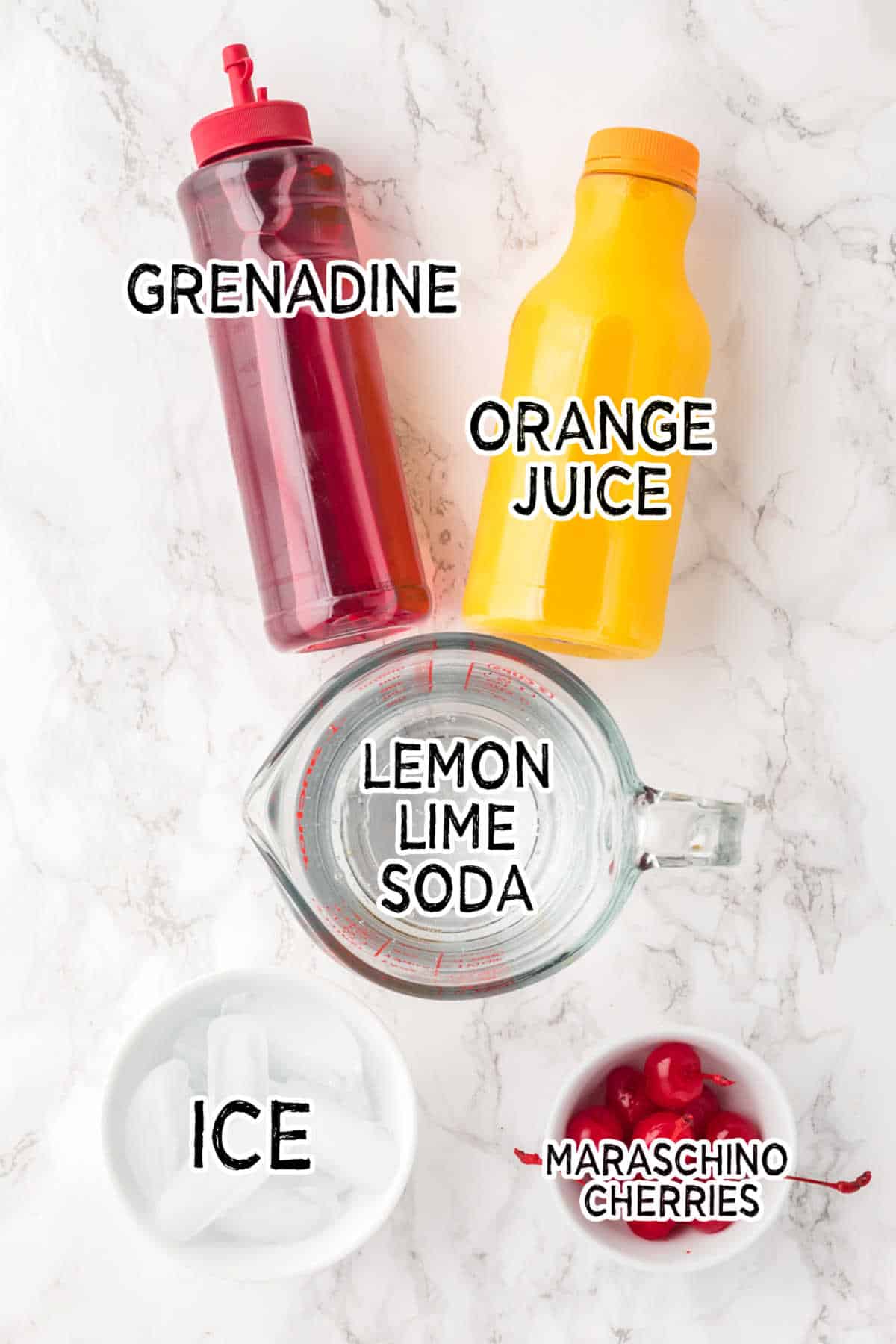 Ingredients on a white marble counter.