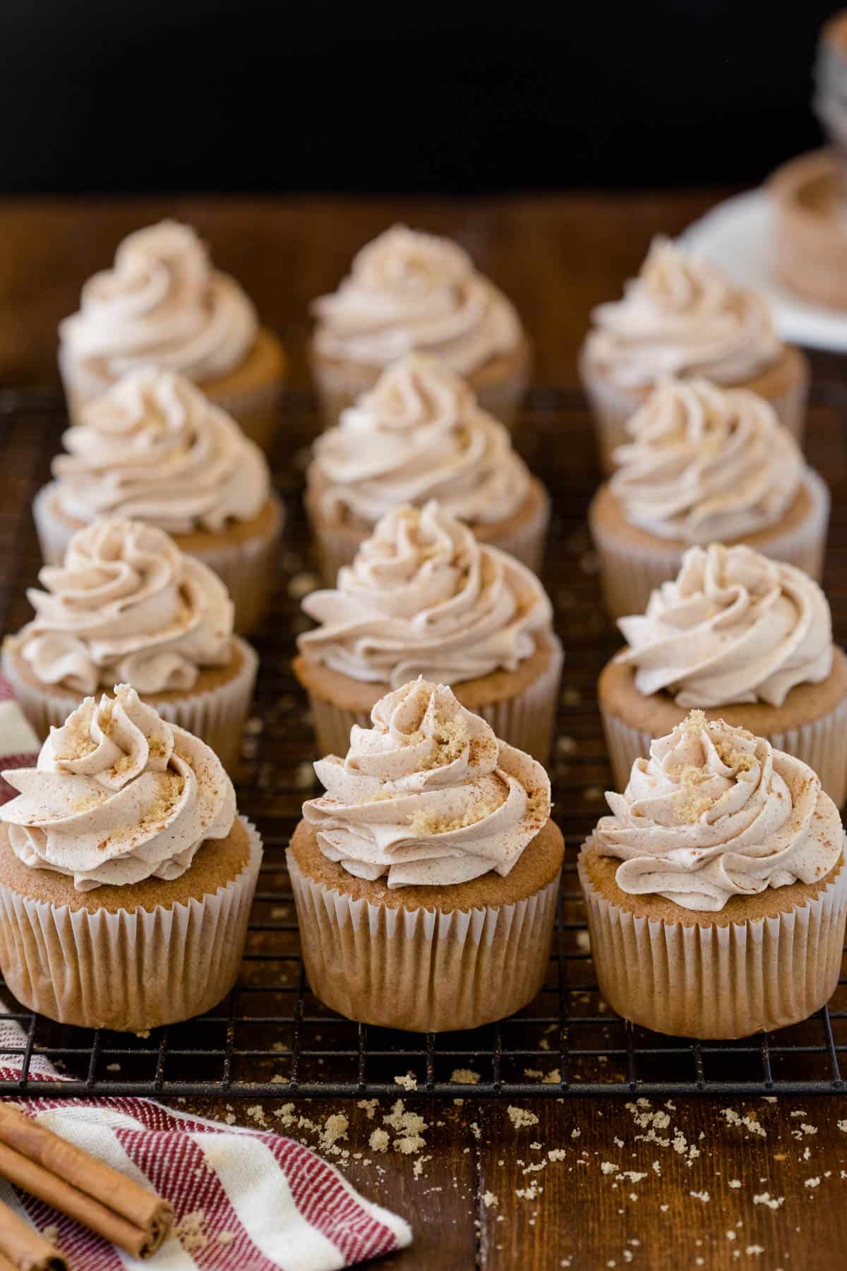 Cupcakes on a wire rack.