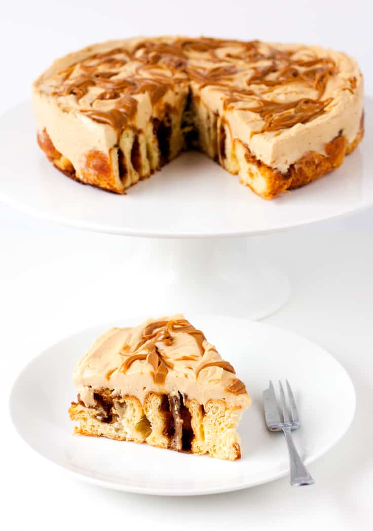 Biscoff Cinnamon Roll Cheesecake - An over-the-top dessert made with fresh cinnamon rolls and cheesecake topping swirled with Biscoff spread!