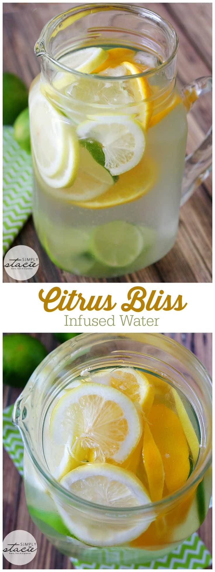 Citrus Bliss Infuzed Water - această apă infuzată răcoritoare este modalitatea perfectă de a amplifica apa simplă. Felii proaspete de lămâie, lime și portocale te ajută să rămâi hidratat și sănătos!