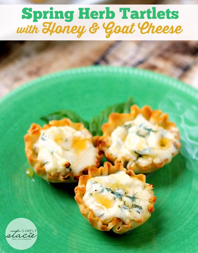 Spring Herb Tartlets with Honey and Goat Cheese - A goat cheese tartlet with a drizzle of honey topped with fresh herbs for an incredible flavor!