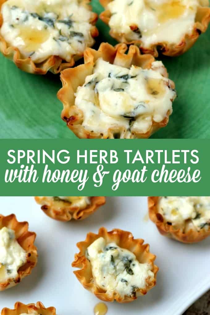 Spring Herb Tartlets with Honey and Goat Cheese - A goat cheese tartlet with a drizzle of honey topped with fresh herbs for an incredible flavor!