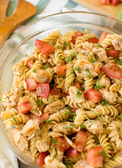 Bruschetta Chicken Pasta Salad - the perfect summer side! People rave about how delicious this recipe is.