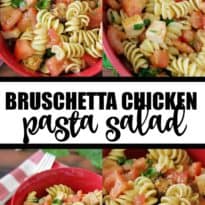 Bursting with fresh summer flavour, this Bruschetta Chicken Pasta Salad is a hit at a family BBQ! It tastes even better the next day.