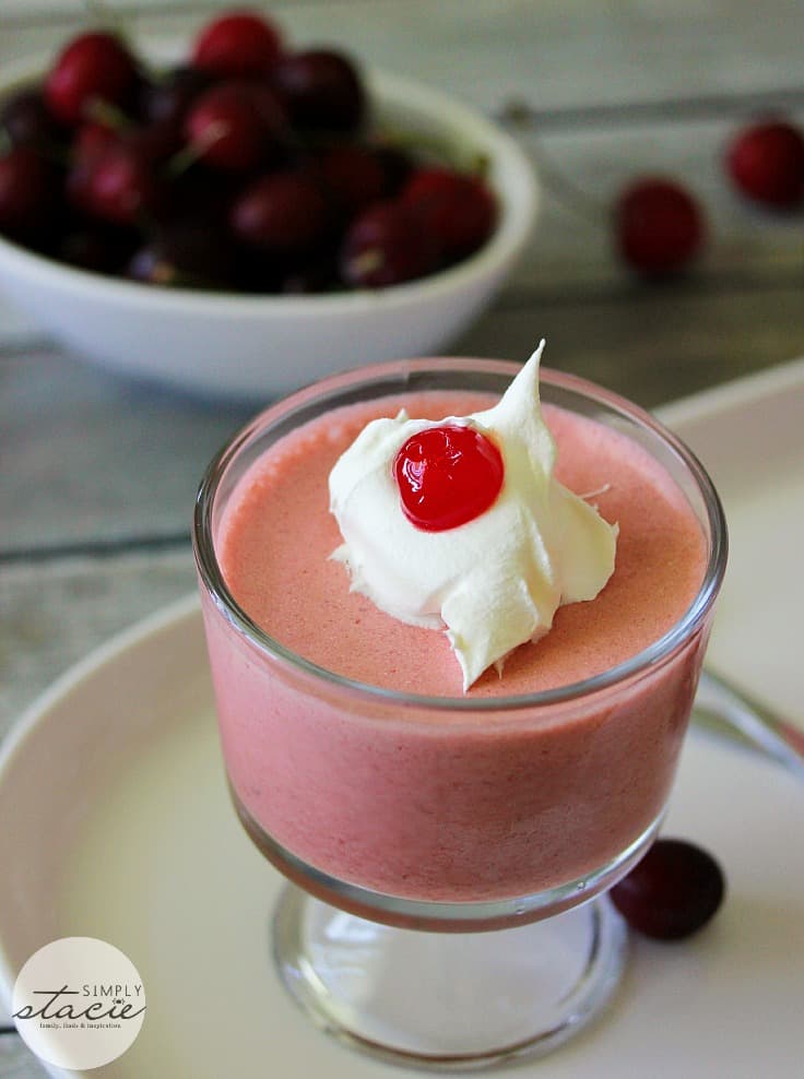 Cherry Mousse - This velvety, no-bake dessert is perfect for parties. Try this sweet whipped cherry treat with a dollop of whipped cream for the perfect summer sweet dish!