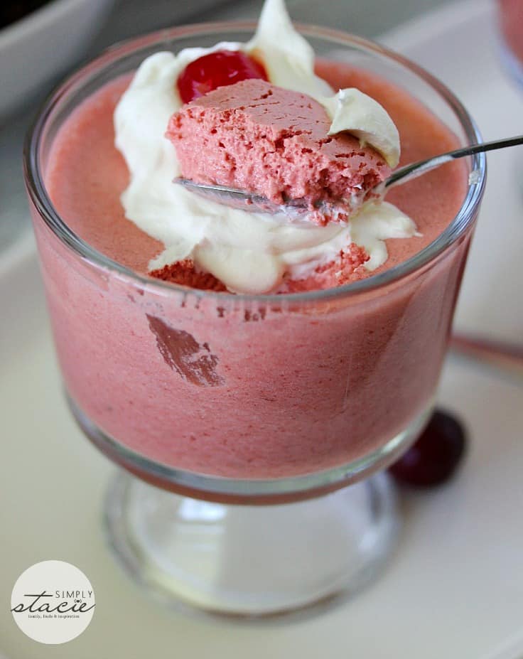 Cherry Mousse - This velvety, no-bake dessert is perfect for parties. Try this sweet whipped cherry treat with a dollop of whipped cream for the perfect summer sweet dish!