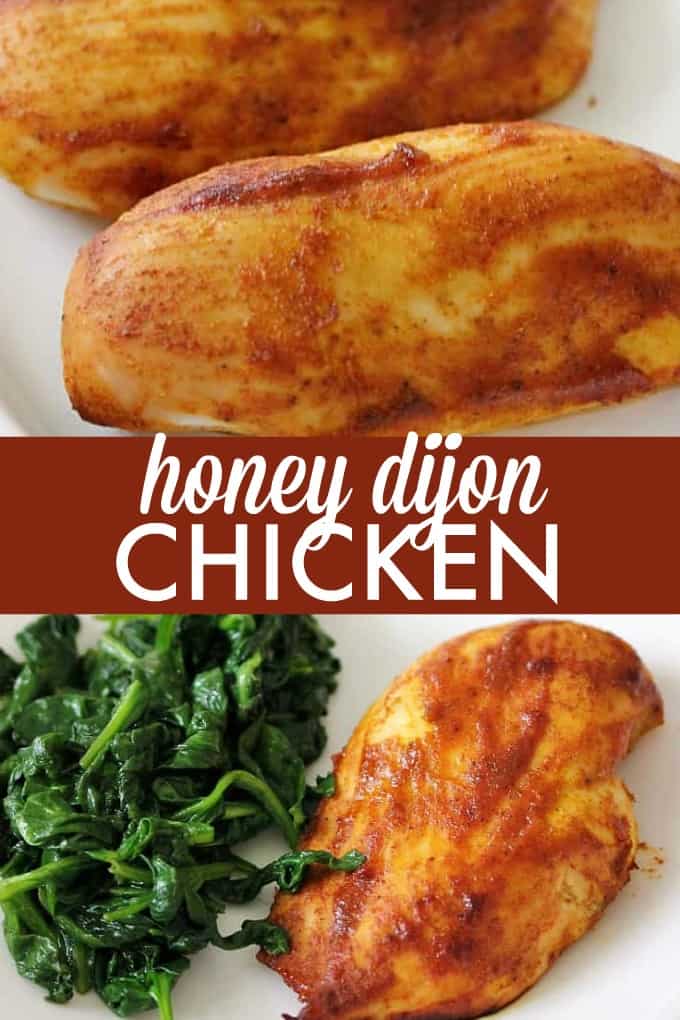 Honey Dijon Chicken - ​No dry chicken here! Take your juicy baked chicken breasts from basic to amazing with this sweet and savory marinade. Chicken breasts smothered in honey, Dijon mustard and spices and then baked to perfection!​