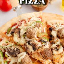Italian meatball pizza pin image.