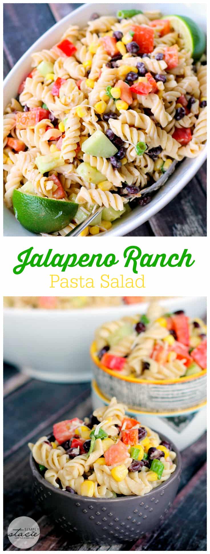 Jalapeno Ranch Pasta Salad - Smothered in a creamy, homemade ranch dressing with a kick of flavour. It’s loaded with veggies and black beans to give it a southwest edge.