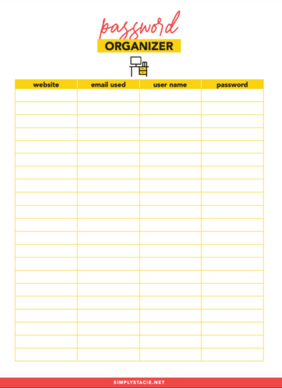 Password Organizer Printable - keep track of all your website passwords with this free printable!