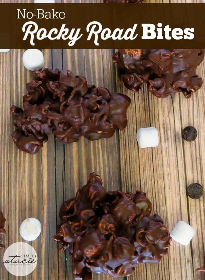 Rocky Road Bites - No-bake dessert alert! These sweet kitchen sink treats are covered in peanut butter PLUS chocolate and filled with gooey marshmallows and a crunchy surprise.