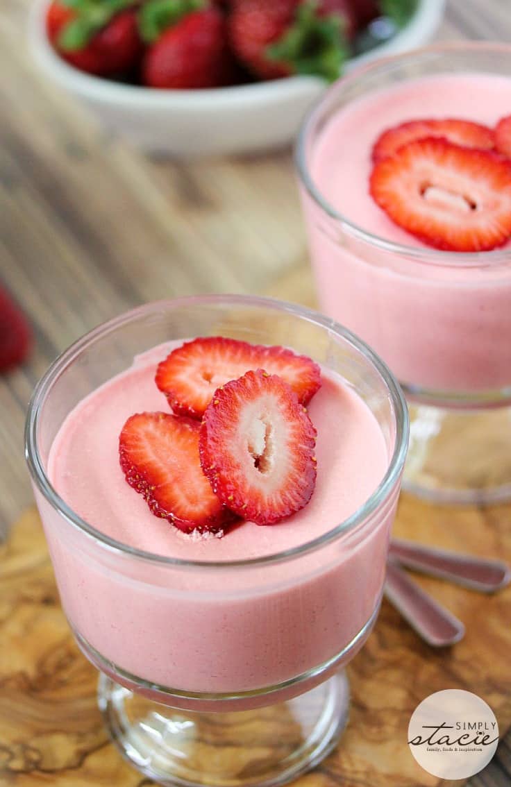 Strawberry Mousse - This light, fluffy strawberry dessert screams summer. Top more sweet treats with this delicious mousse or enjoy it alone.