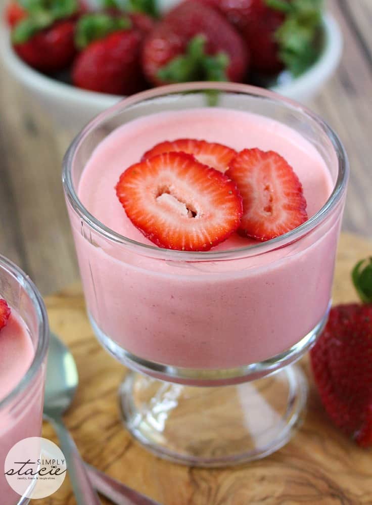 Strawberry Mousse - This light, fluffy strawberry dessert screams summer. Top more sweet treats with this delicious mousse or enjoy it alone.