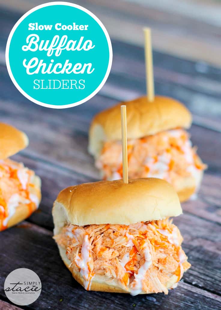 Slow Cooker Buffalo Chicken Sliders - Tender chicken seasoned with Frank's wing sauce and topped with Ranch dressing. These sliders are always a hit!