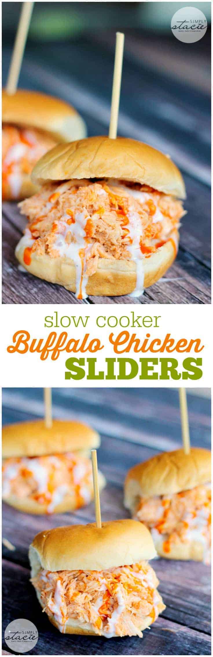 Slow Cooker Buffalo Chicken Sliders - Tender chicken seasoned with Frank's wing sauce and topped with Ranch dressing. These sliders are always a hit!
