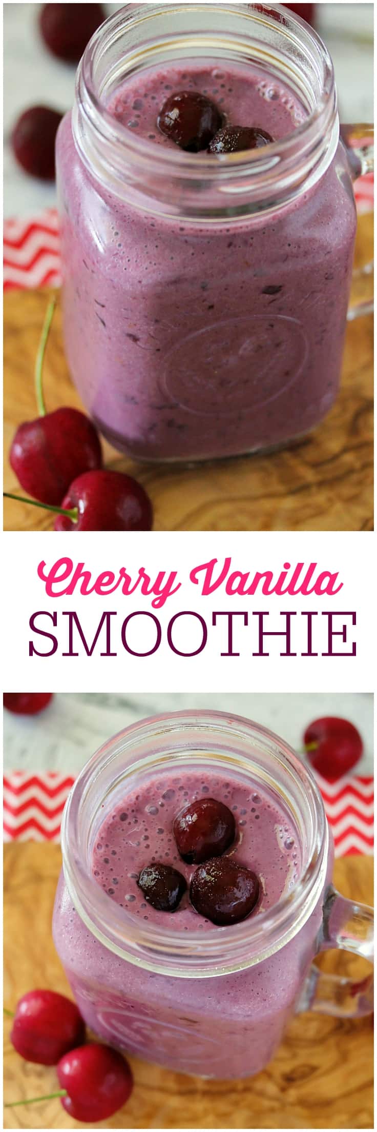 Cherry Vanilla Smoothie - Using convenient frozen sweet cherries, this smoothie is a year-round taste of summer. Vanilla yogurt adds a luscious and creamy texture.