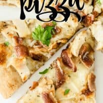 Chicken Caesar Pizza - This recipe for Chicken Caesar Pizza is perfection in a pan! Imagine pizza crust smothered in creamy Caesar dressing, topped with bacon, chicken and cheese!