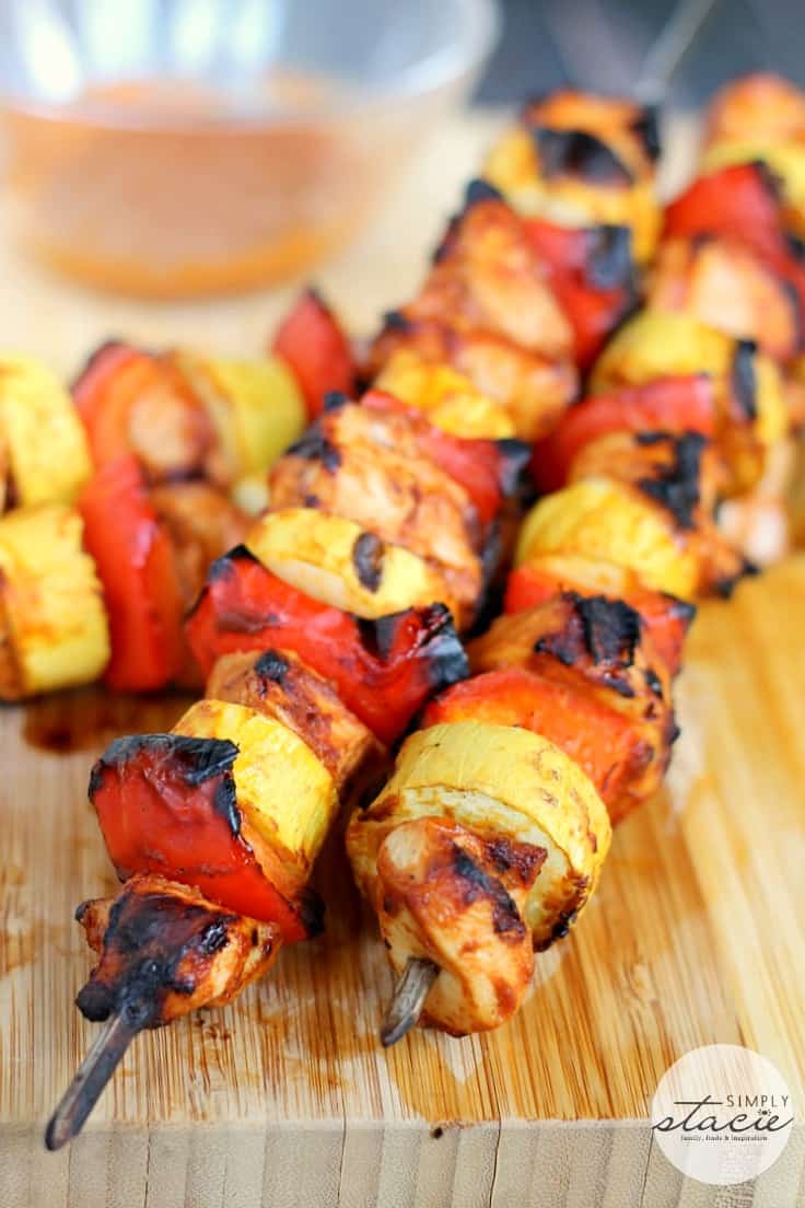 Chipotle Chicken Skewers - The best summer barbecue recipe! Juicy chicken surrounded by peppers, chipotle chiles, squash and charred to perfection.