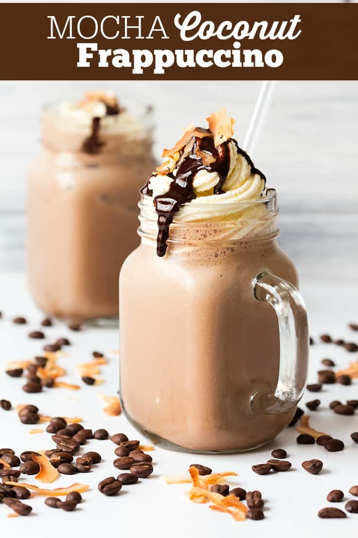 Mocha Coconut Frappuccino - A cafe-worthy, at-home iced coffee treat. The flavours of mocha and coconut pair perfectly in this cool and creamy frappuccino.