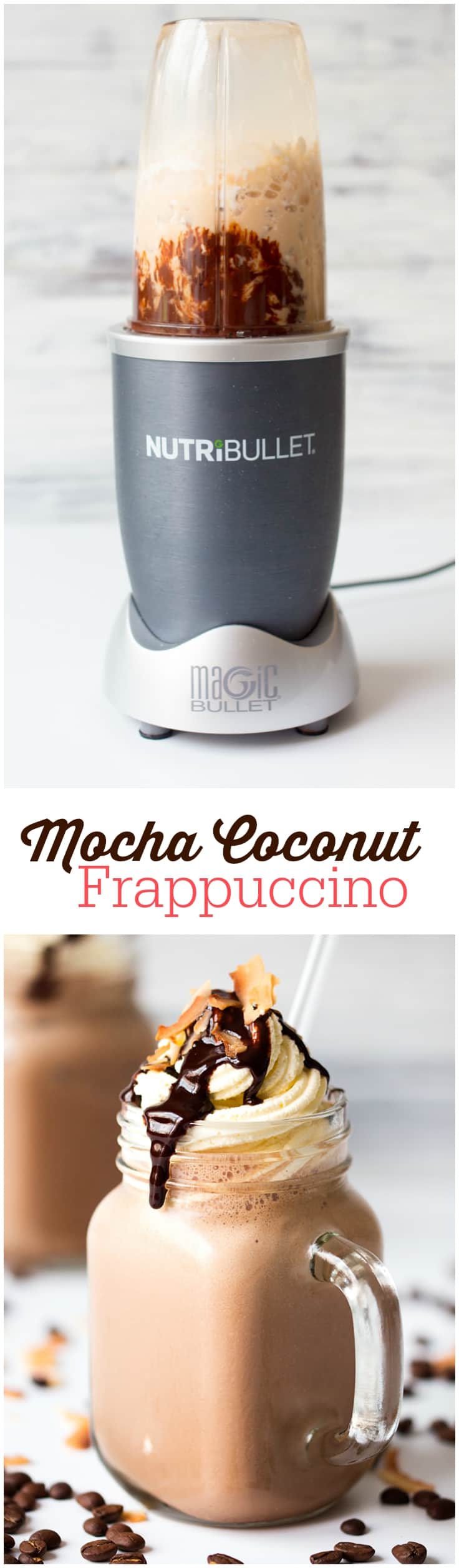 Mocha Coconut Frappuccino - A cafe-worthy, at-home iced coffee treat. The flavours of mocha and coconut pair perfectly in this cool and creamy frappuccino.