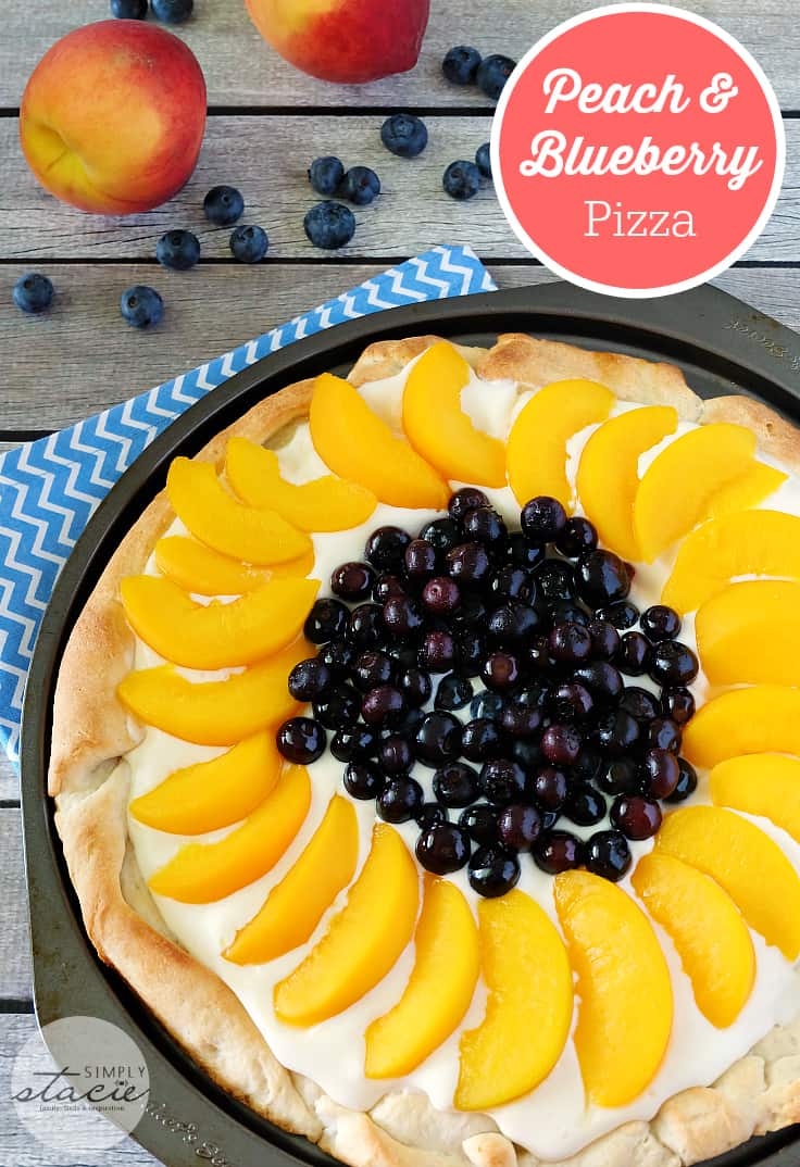 Peach & Blueberry Pizza - The freshest dessert pizza! This easy recipe is a visual party pleaser and tastes great.