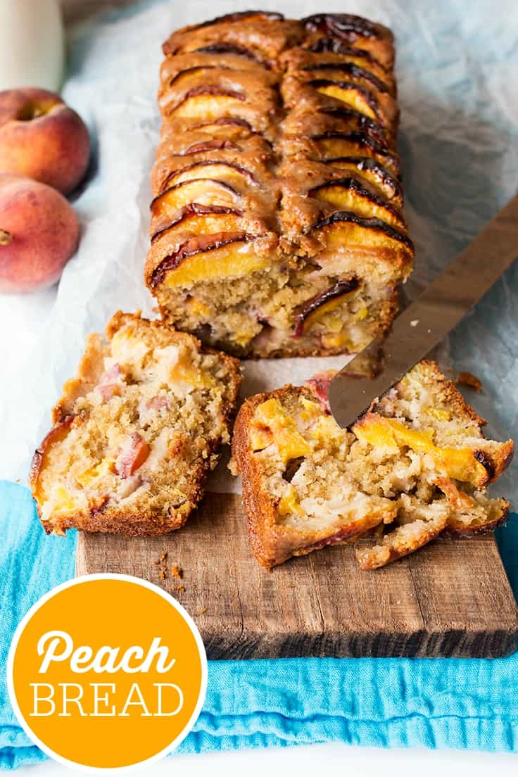 Peach Bread - Great bread for all hours! This easy, fruity loaf is the best peach baked treat out there glazed with brown sugar goodness.