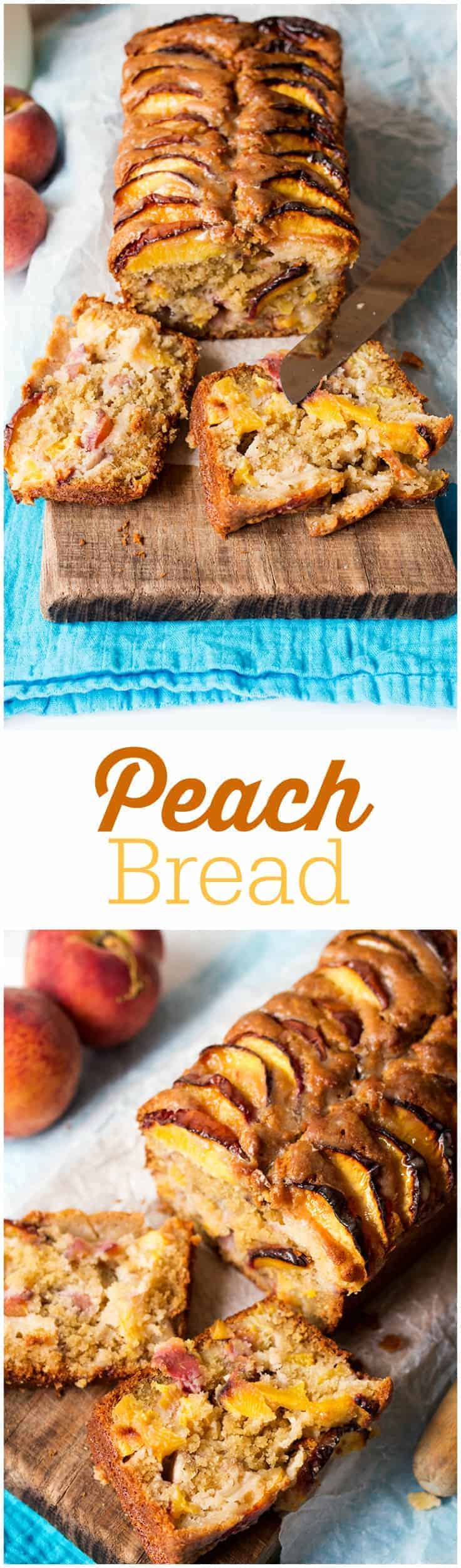 Peach Bread - Great bread for all hours! This easy, fruity loaf is the best peach baked treat out there glazed with brown sugar goodness.