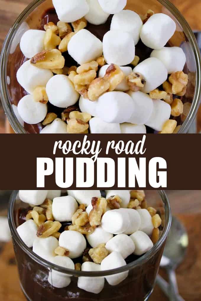 Rocky Road Pudding - Indulge in this decadent chocolate dessert made with creamy homemade chocolate pudding and topped with marshmallows and walnuts!