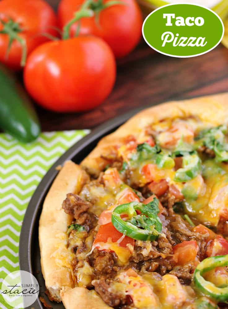 Taco Pizza - Bring Mexican night to your pizzas! Loaded with ground beef, cheese, and tons of veggies, you won't even miss the tortillas.