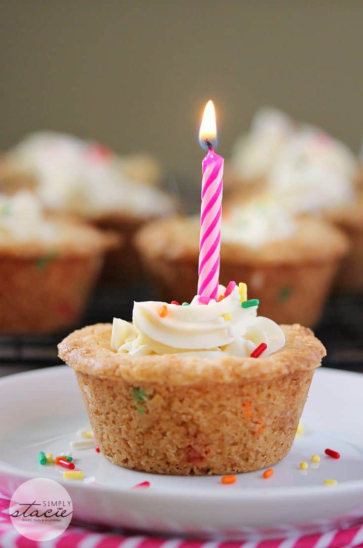 Birthday Cookie Cups - Your new birthday party staple! These bite-size cookie cups are filled with cream cheese frosting and bursting with sprinkles.