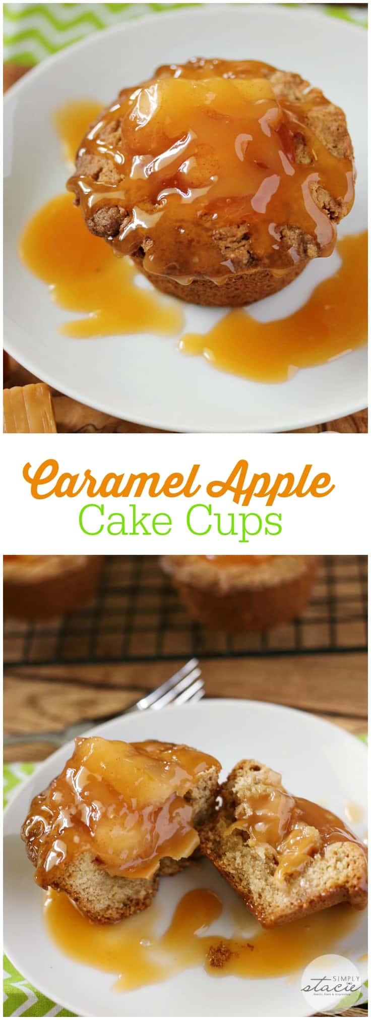 Caramel Apple Cake Cups - These quintessentially fall cake cups are perfect! A little Butter Pecan cake mix becomes the perfect vessel for these handheld desserts.