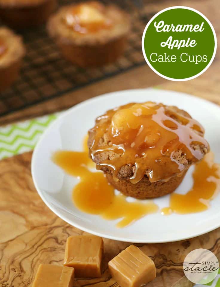 Caramel Apple Cake Cups - These quintessentially fall cake cups are perfect! A little Butter Pecan cake mix becomes the perfect vessel for these handheld desserts.