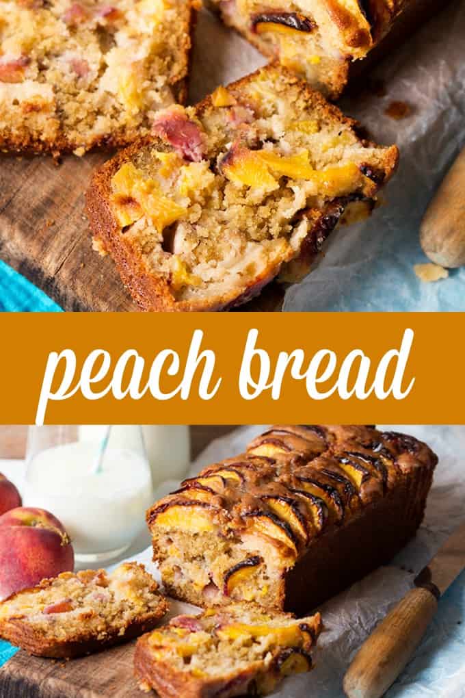 Peach Bread - Great bread for all hours! This easy, fruity loaf is the best peach baked treat out there glazed with brown sugar goodness.