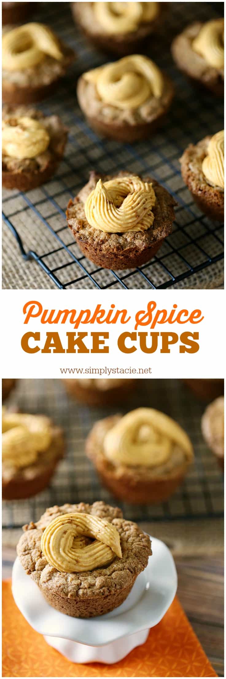 Pumpkin Spice Cake Cups - Calling all pumpkin spice lovers! These delicious spice cake cups are filled to the brim with sweet pumpkin spice cheesecake filling for a delicious and decadent fall dessert.