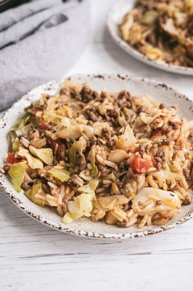 Cabbage Roll Rice - The perfect one-pot dinner! This delicious rice dish is filled with cabbage, ground beef, and a host of seasonings.