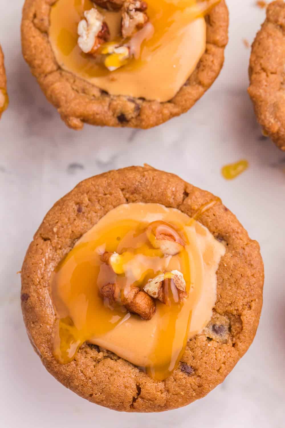 close up of a caramel cookie cup