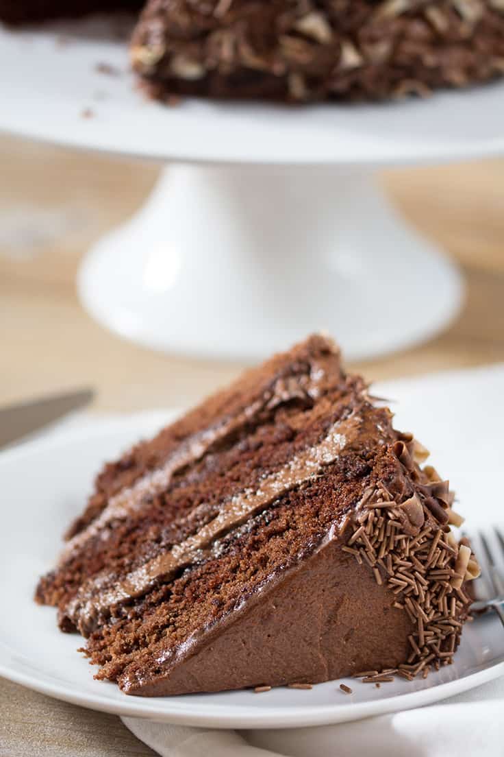 Chocoholics Chocolate Mousse Cake - Chocoholics unite! This triple-layer chocolate cake is light, fluffy, and delicious. 