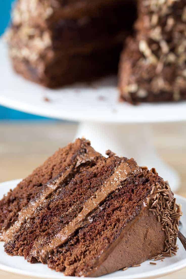 Chocoholics Chocolate Mousse Cake - Chocoholics unite! This triple-layer chocolate cake is light, fluffy, and delicious. 