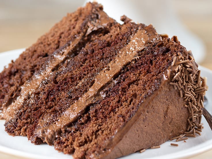 Chocoholics Chocolate Mousse Cake - Chocoholics unite! This triple-layer chocolate cake is light, fluffy, and delicious. 