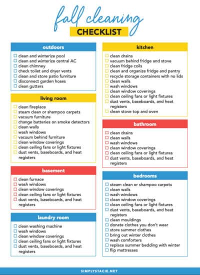 Fall Cleaning Schedule with Free Printable - Get organized with this fall cleaning schedule with a free printable checklist! Stay on task and have your home looking great in time for Thanksgiving.