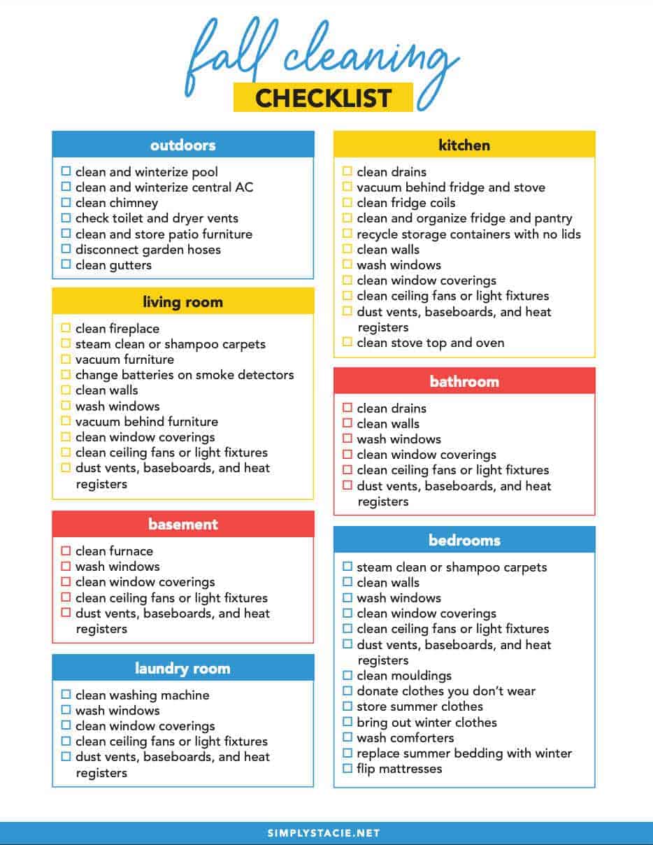 Fall Cleaning Schedule with Free Printable - Get organized with this fall cleaning schedule with a free printable checklist! Stay on task and have your home looking great in time for Thanksgiving.