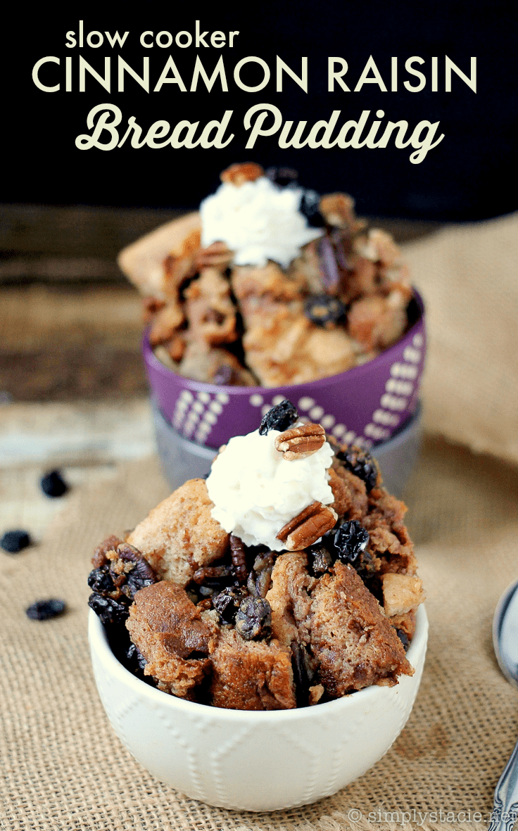 Slow Cooker Cinnamon Raisin Bread Pudding - Slow cooker dessert alert! Make the best sweet comfort food so easily with this recipe.