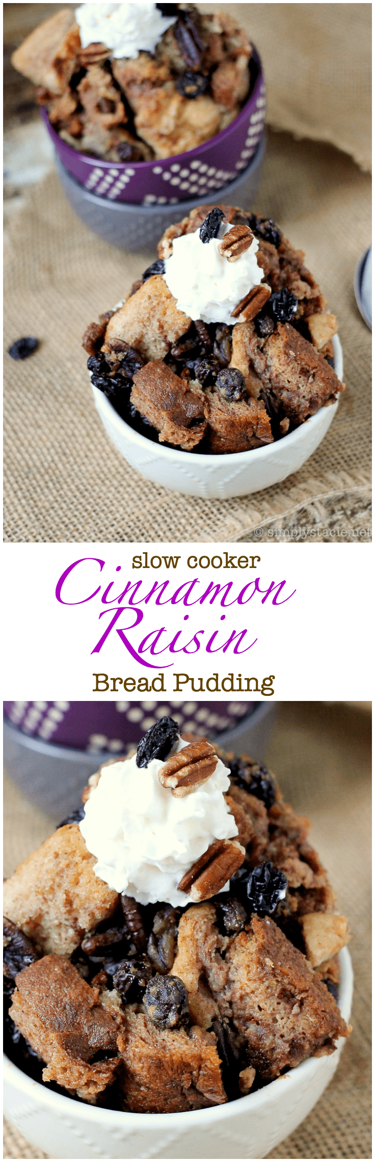 Slow Cooker Cinnamon Raisin Bread Pudding - Slow cooker dessert alert! Make the best sweet comfort food so easily with this recipe.